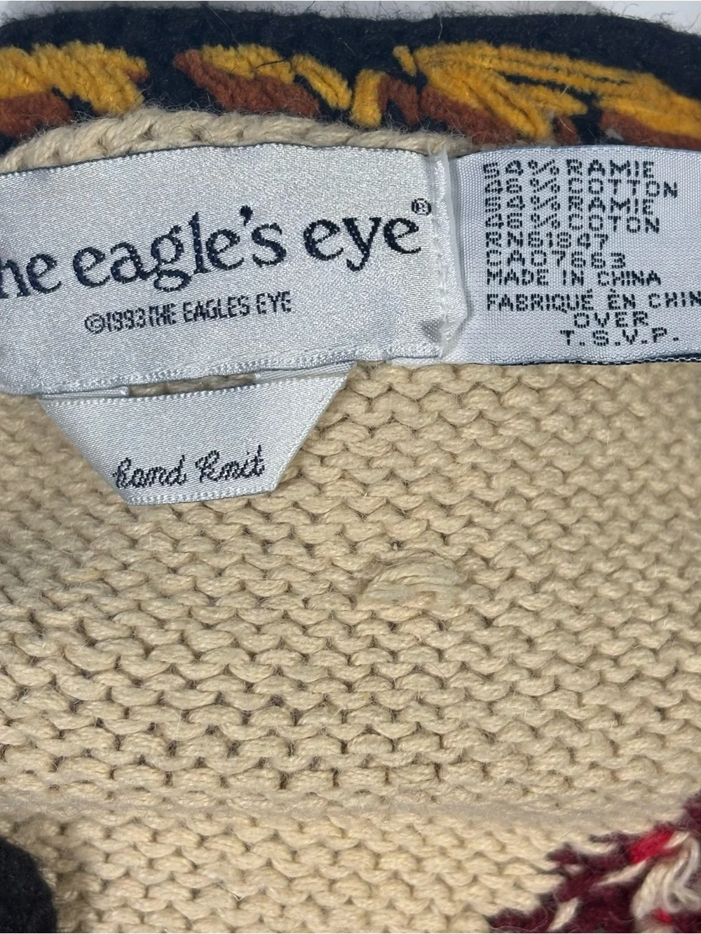 Vtg Eagle’s Eye Hand Knit Floral Cardigan Grandma Core Cottage Western Folk Sz M
